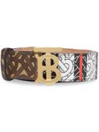 Burberry Monogram Stripe E-canvas And Leather Belt - Brown