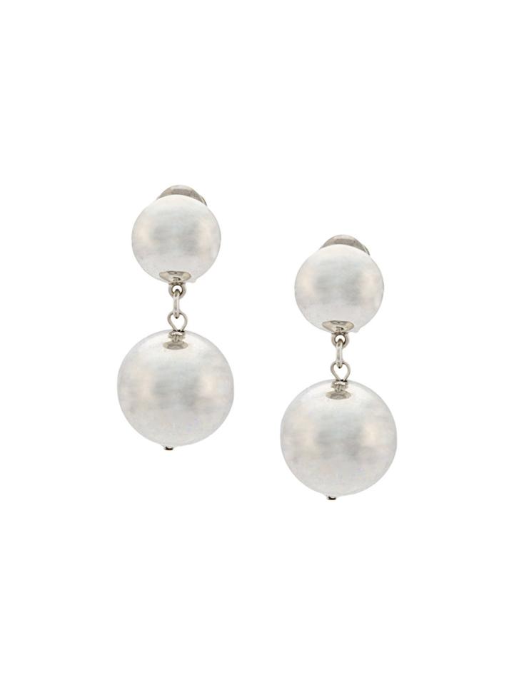 Oscar De La Renta Bold Bead Clip On Earrings - Metallic