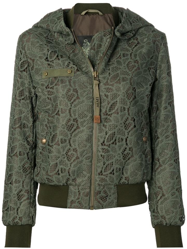 Mr & Mrs Italy Lace Embroidered Bomber Jacket - Green