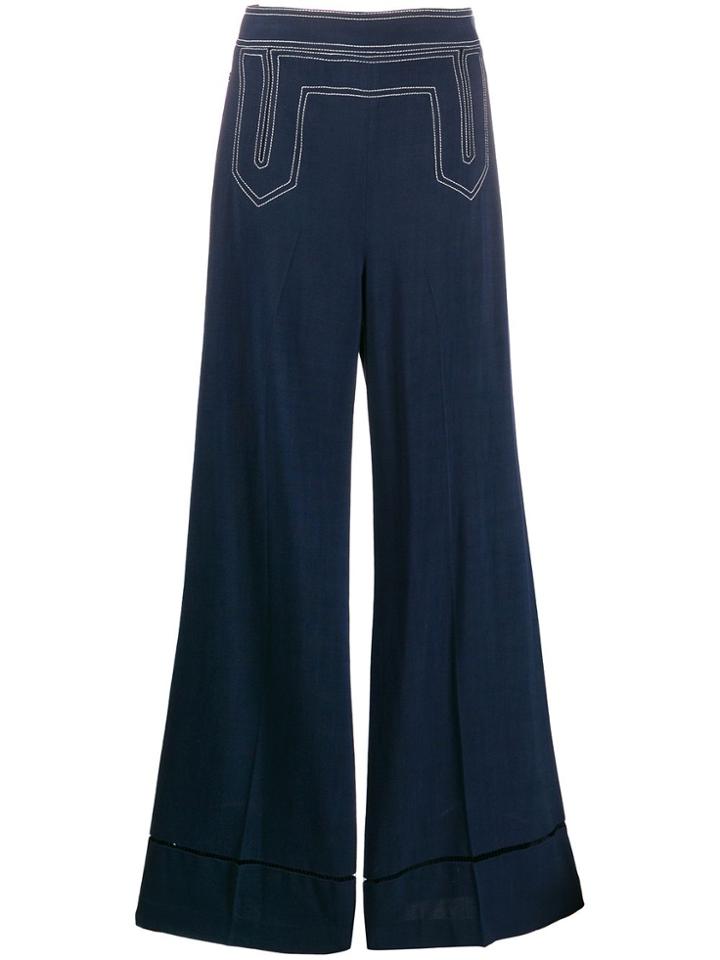 Khaite Vera Statement Stitch Flared Trousers - Blue