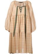 Maurizio Pecoraro - Printed Peasant Dress - Women - Silk - 46, Nude/neutrals, Silk