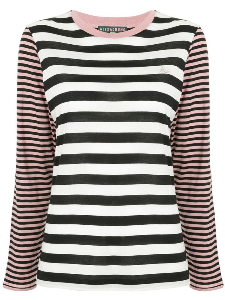 Alexa Chung Striped Pattern Loose Sweater - White