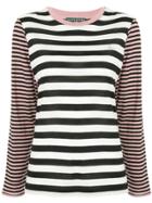 Alexa Chung Striped Pattern Loose Sweater - White