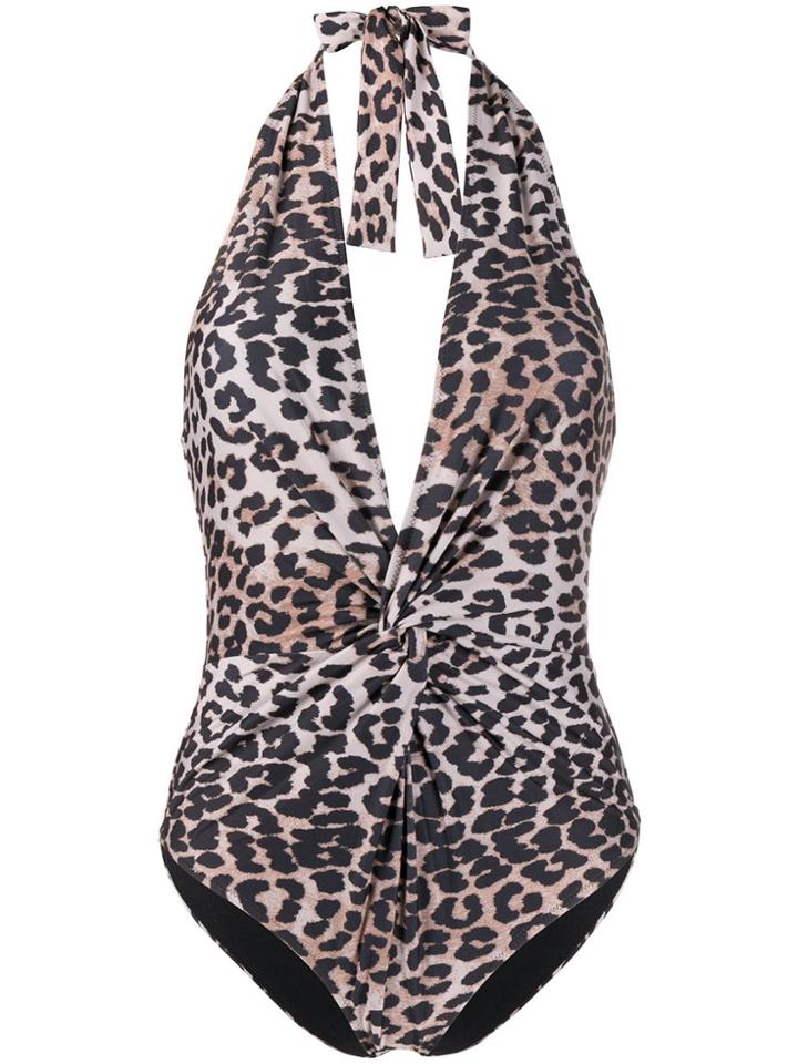 Ganni Halter Swimsuit - Brown