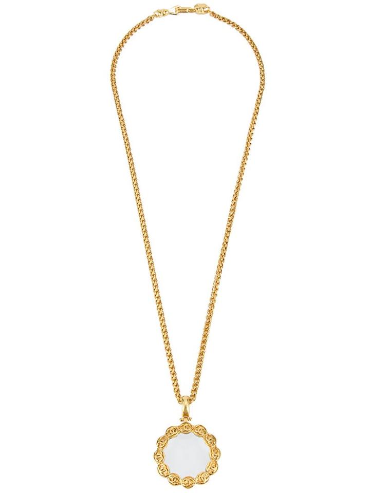 Chanel Vintage Cc Logo Chain Loupe Pendant Necklace, Women's, Metallic