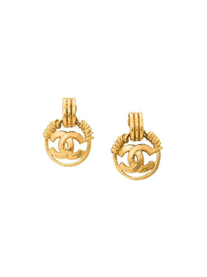 Chanel Vintage Cc Mark Earrings, Women's, Metallic