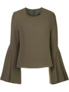 Brandon Maxwell Layered Sleeve Blouse, Women's, Size: 10, Green, Polyester