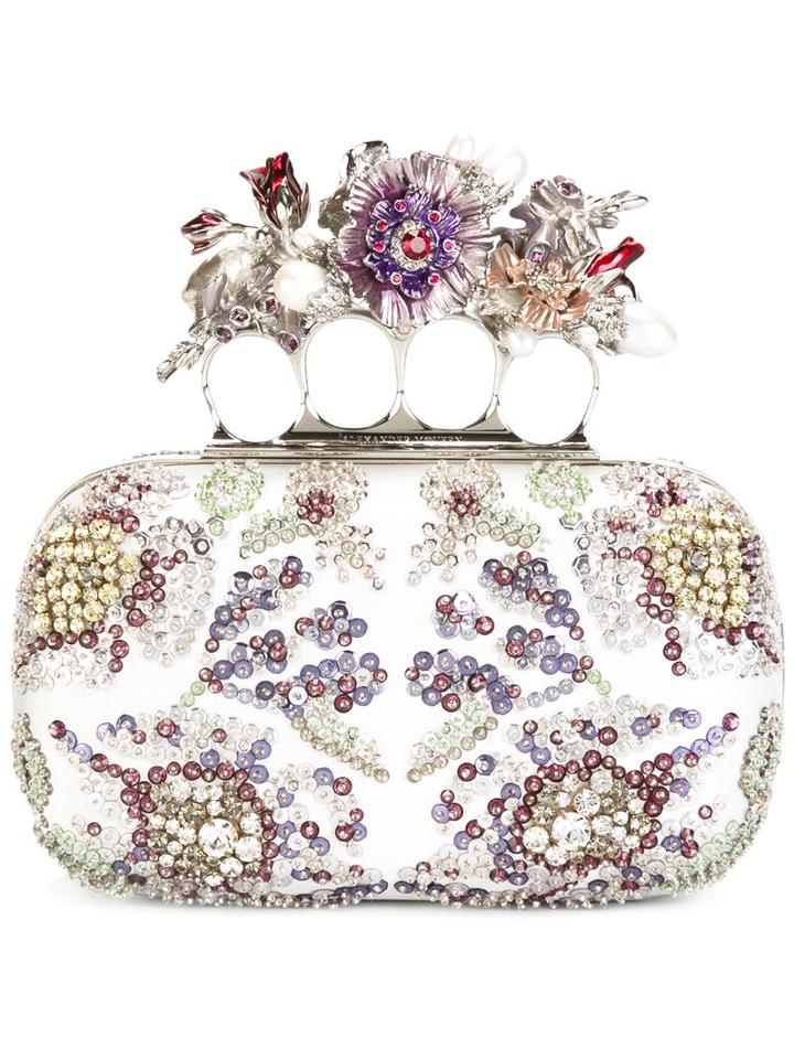 Alexander Mcqueen Knuckle Embellished Clutch, Women's, White, Silk/viscose/leather