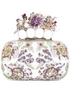 Alexander Mcqueen Knuckle Embellished Clutch, Women's, White, Silk/viscose/leather