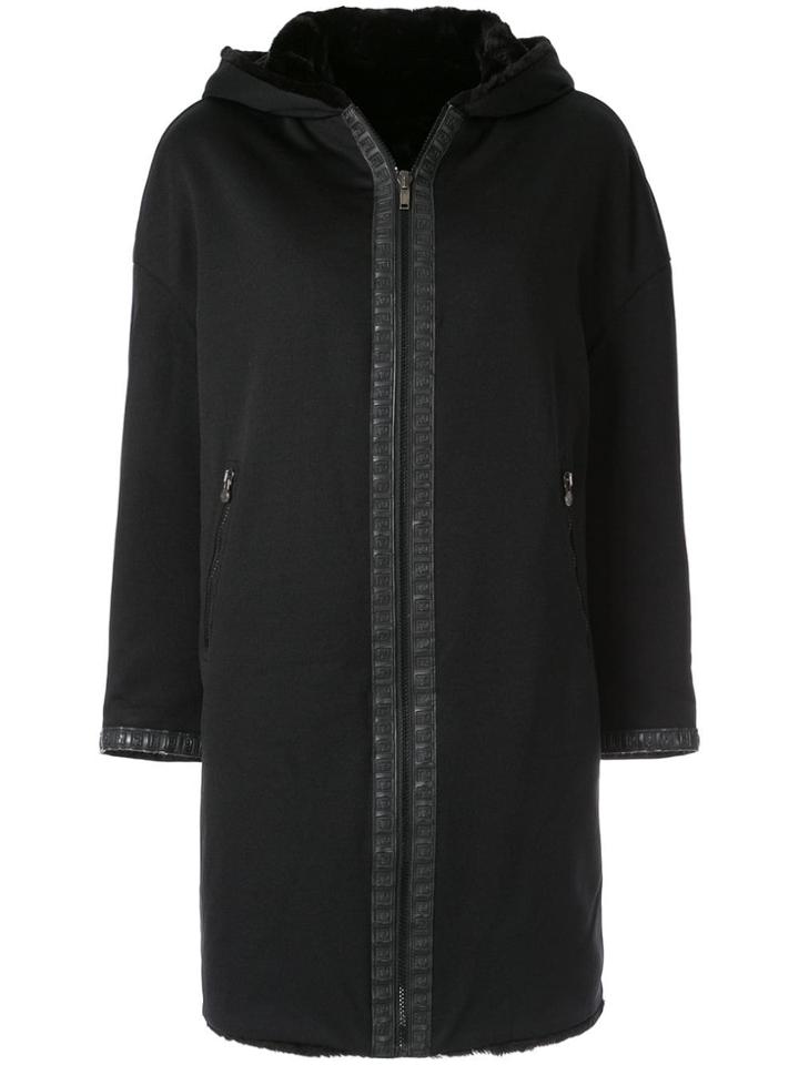 Fendi Vintage Hooded Zip-up Coat - Black