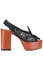 L'autre Chose Fishnet Platform Sandals - Black