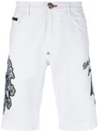 Philipp Plein Embroidered Slogan Shorts, Men's, Size: 30, White, Cotton