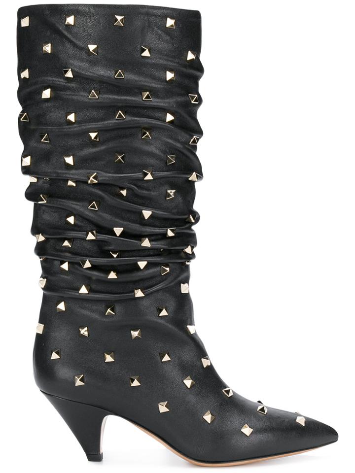 Valentino Rockstud Slip On Boots - Black