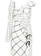 Self-portrait Checked Fitted One Shoulder Dress - White