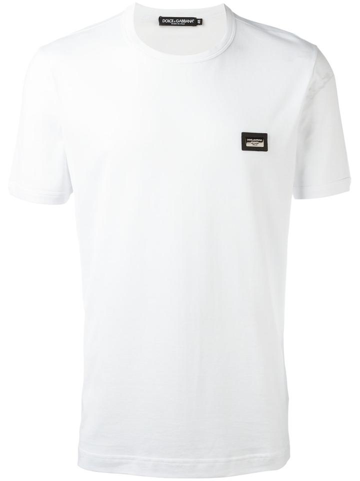 Dolce & Gabbana Chest Logo Plaque T-shirt, Men's, Size: 46, White, Cotton