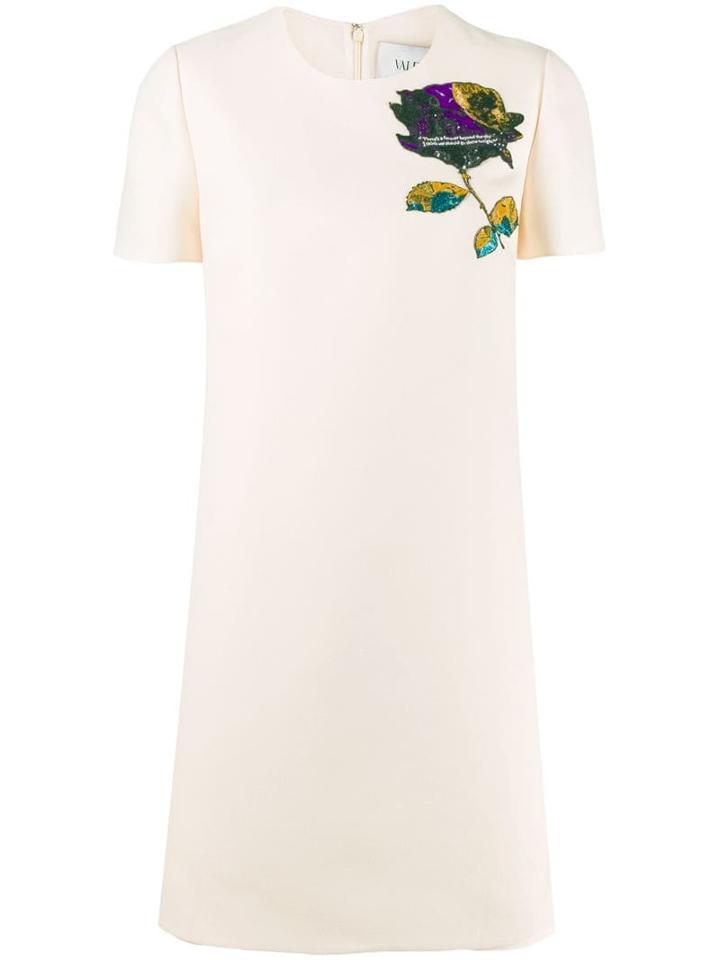 Valentino Bead Embroidered Flower Patch Dress - Neutrals