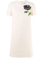 Valentino Bead Embroidered Flower Patch Dress - Neutrals