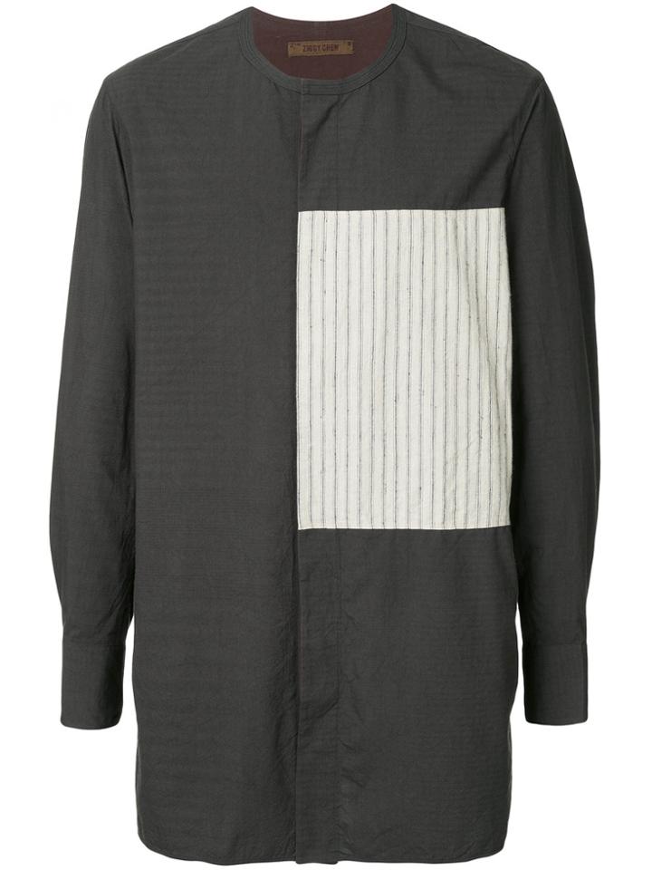 Ziggy Chen Striped Panel Long Line Shirt - Grey