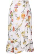 Prabal Gurung Ruffled Hem Floral Jacquard Skirt - White