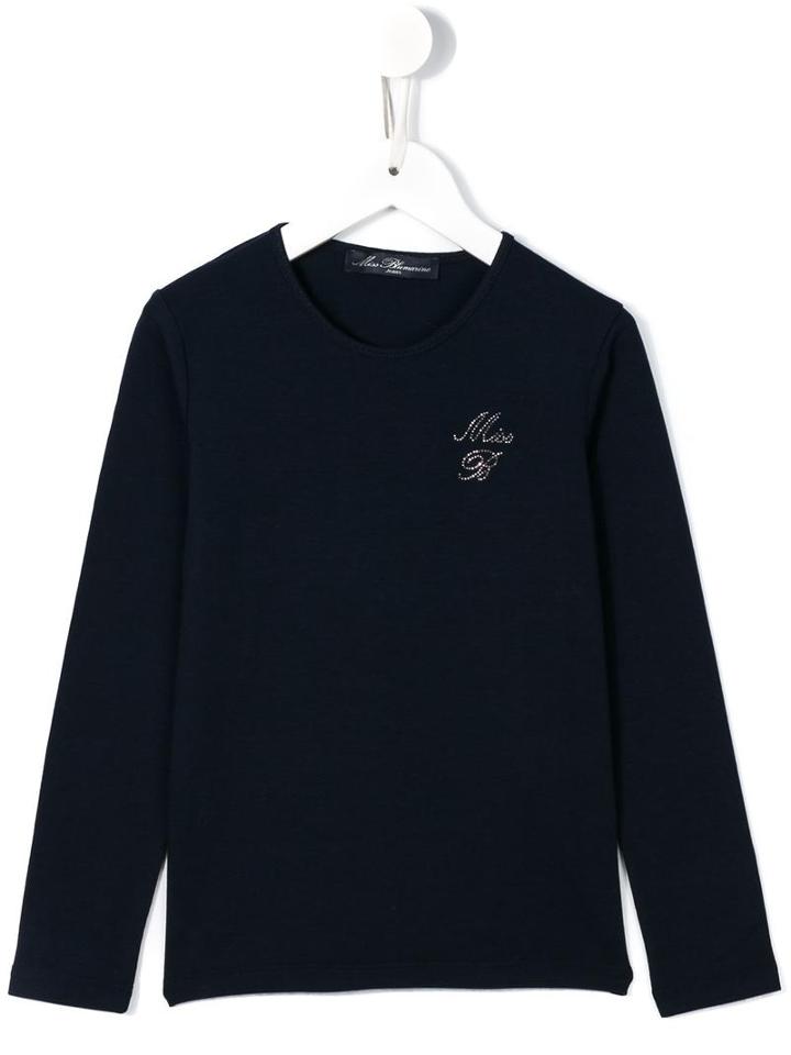 Miss Blumarine Sequinned Chest Logo Sweatshirt, Girl's, Size: 6 Yrs, Blue