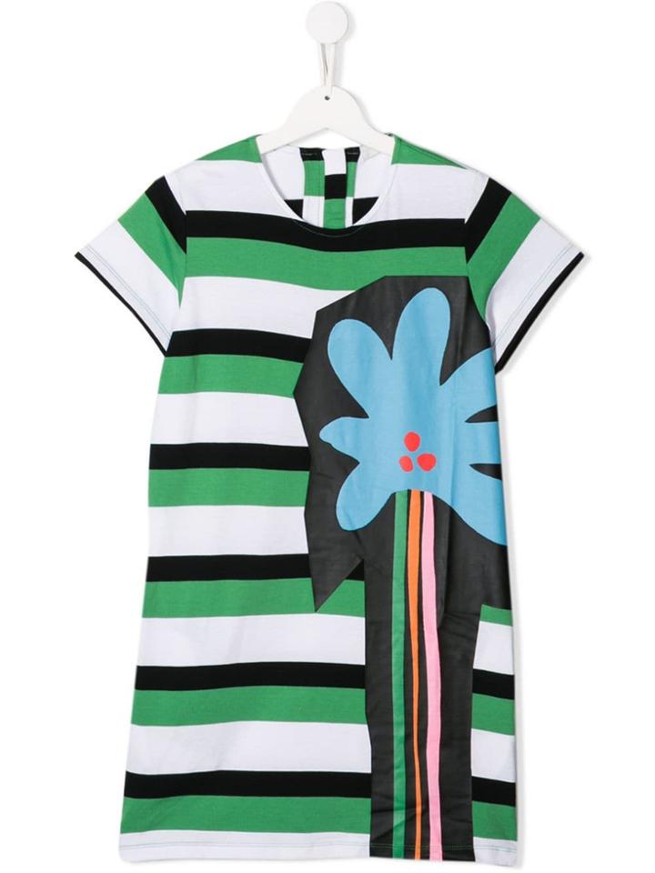 Stella Mccartney Kids Teen Palm Print Striped Dress - Green