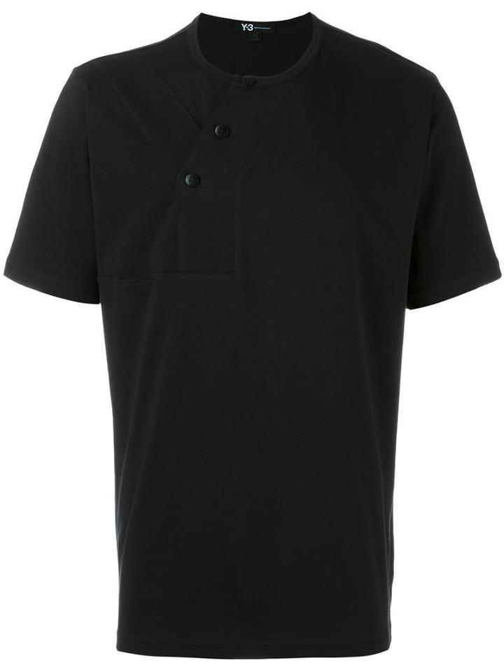 Y-3 Buttoned T-shirt, Men's, Size: Small, Black, Cotton