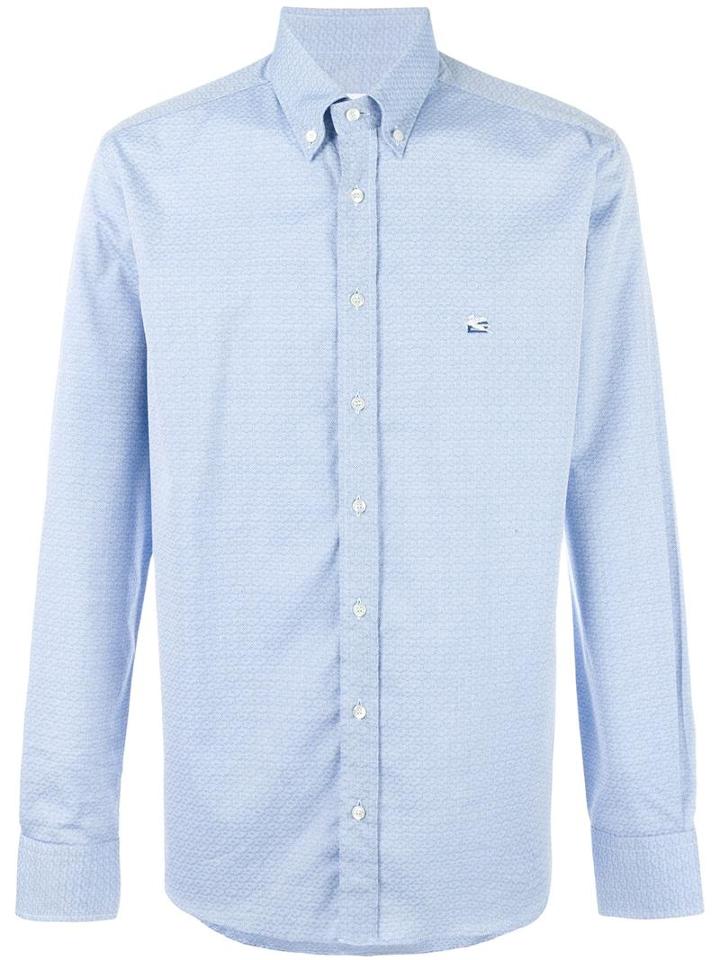 Etro Button-down Tonal Print Shirt, Men's, Size: 41, Blue, Cotton