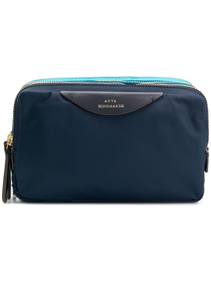 Anya Hindmarch Stack Triple Make Up Pouch In Navy Nylon With Green -