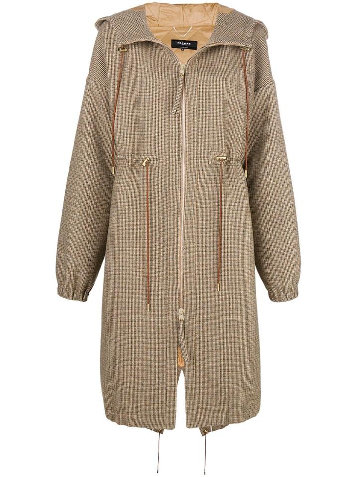 Rochas Hooded Check Coat - Nude & Neutrals