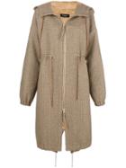 Rochas Hooded Check Coat - Nude & Neutrals