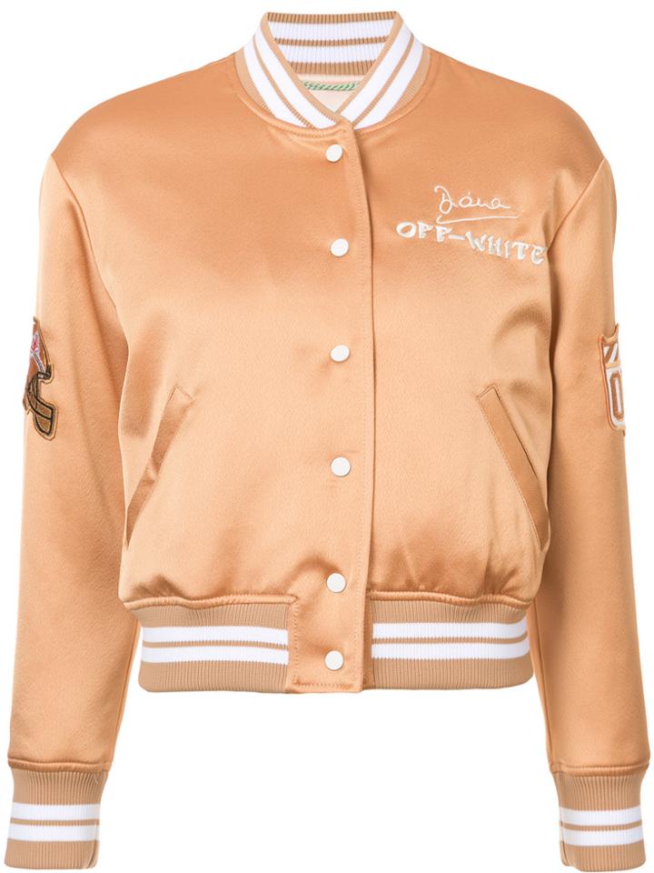 Off-white Embroidered Satin Varsity Bomber - Yellow & Orange