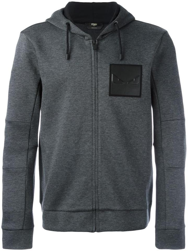 Fendi - Bag Bags Patch Hoodie - Men - Cotton/lamb Skin/polyester - 48, Grey, Cotton/lamb Skin/polyester