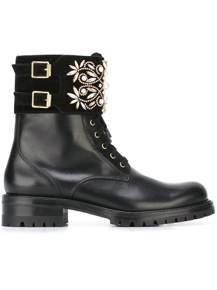 René Caovilla Lace-up Buckled Ankle Boots