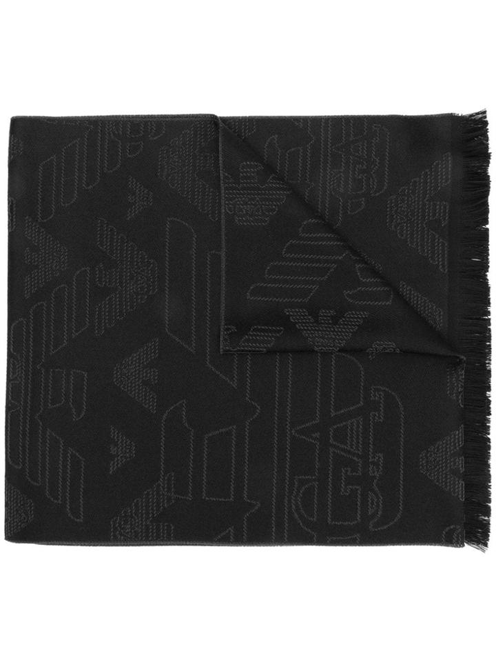 Emporio Armani Embroidered Eagle Scarf - Black