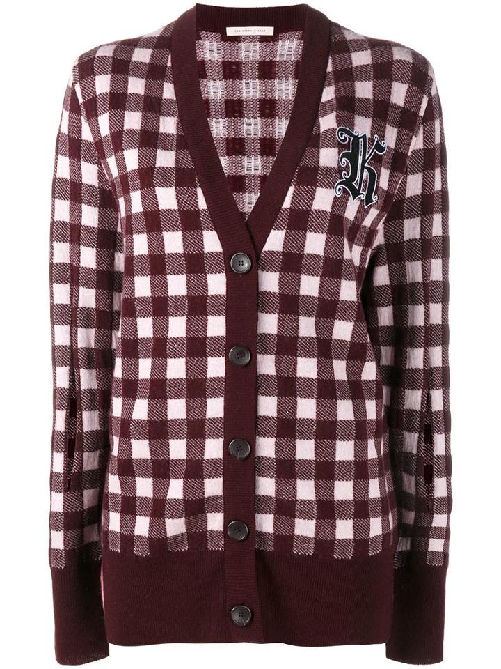 Christopher Kane Gingham Cardigan, Women's, Size: Large, Red, Wool/virgin Wool/cashmere