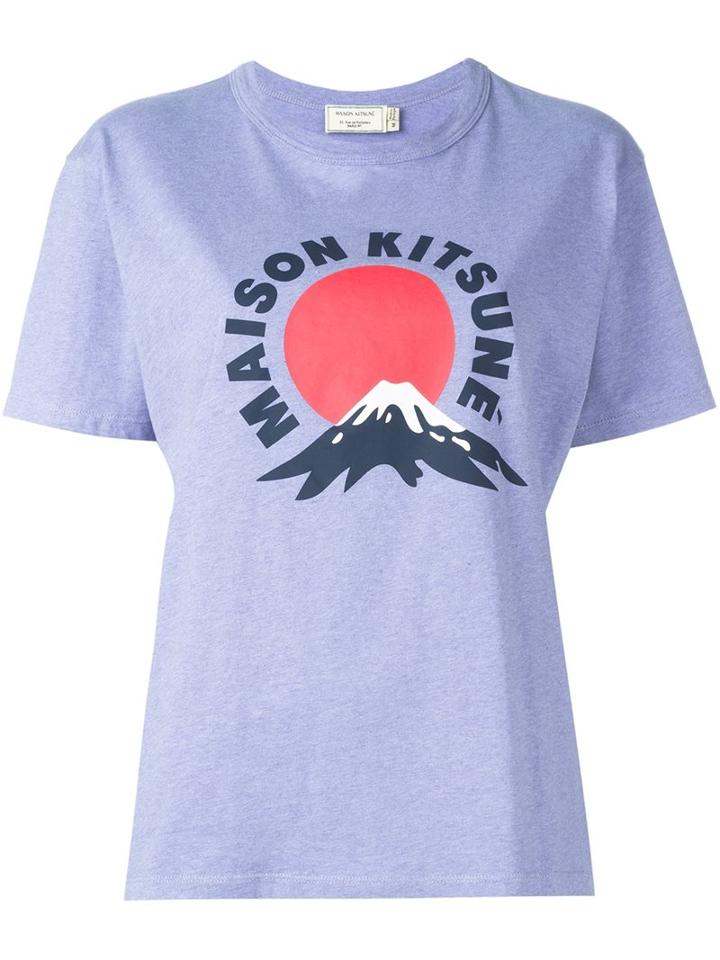 Maison Kitsuné Logo Print T-shirt, Women's, Size: Small, Pink/purple, Cotton