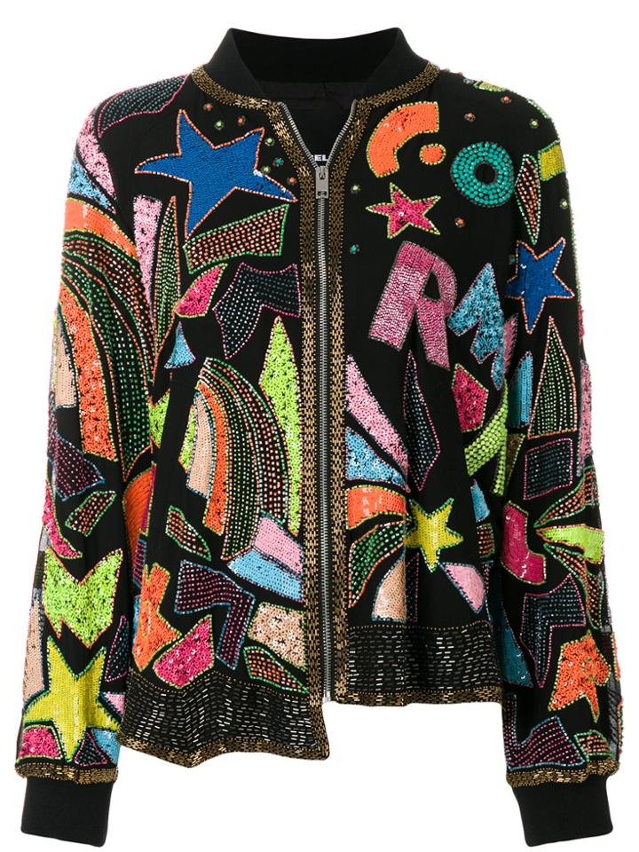 Diesel Bead- And Sequin-embellished Bomber Jacket - Black