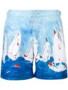 Orlebar Brown Sailboat Print Swim Shorts, Men's, Size: 34, Blue, Polyester
