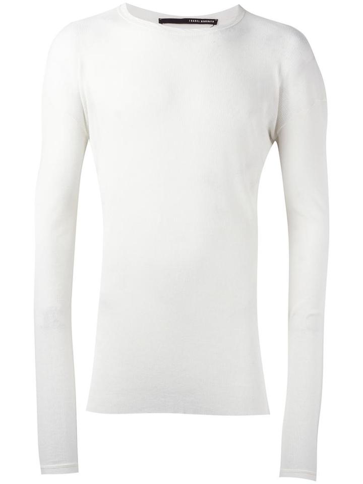 Isabel Benenato Ribbed Crew Neck Jumper, Men's, Size: Small, White, Cotton/wool