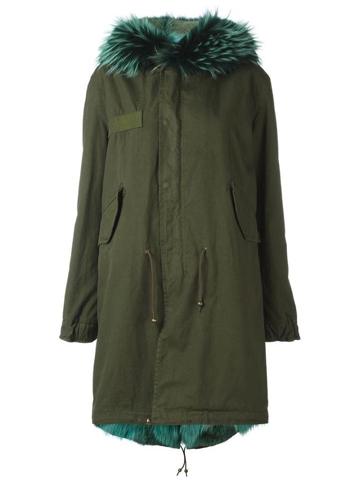 Mr & Mrs Italy - Fur-lined Parka - Women - Cotton/lamb Skin/polyester/coyote Fur - Xxs, Green, Cotton/lamb Skin/polyester/coyote Fur