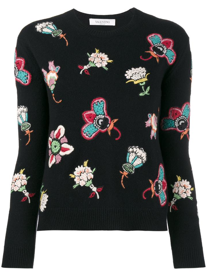Valentino Floral Embroidered Jumper - Black