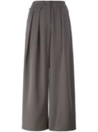 Armani Collezioni Pleated Wide-legged Cropped Trousers, Women's, Size: 42, Grey, Polyester