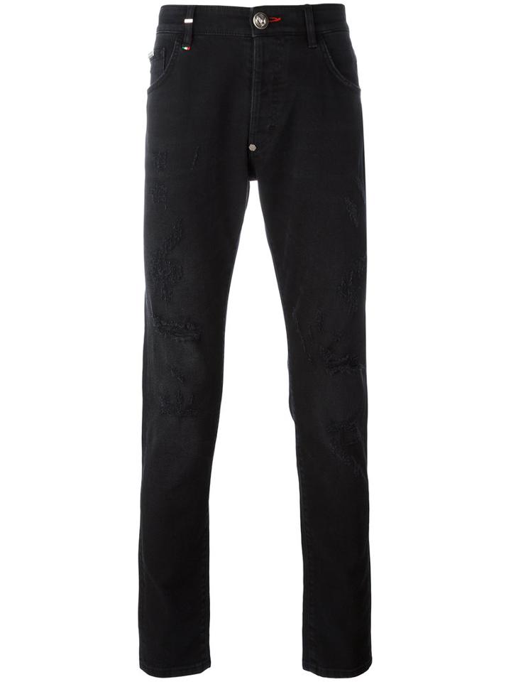 Philipp Plein Distressed Jeans, Men's, Size: 29, Black, Cotton/spandex/elastane/polyester