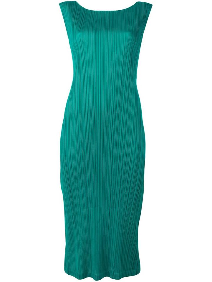 Pleats Please By Issey Miyake Boat Neck Fitted Dress, Women's, Size: 2, Green, Polyester
