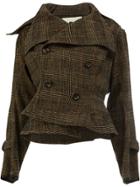 Aganovich Asymmetric Plaid Jacket - Brown