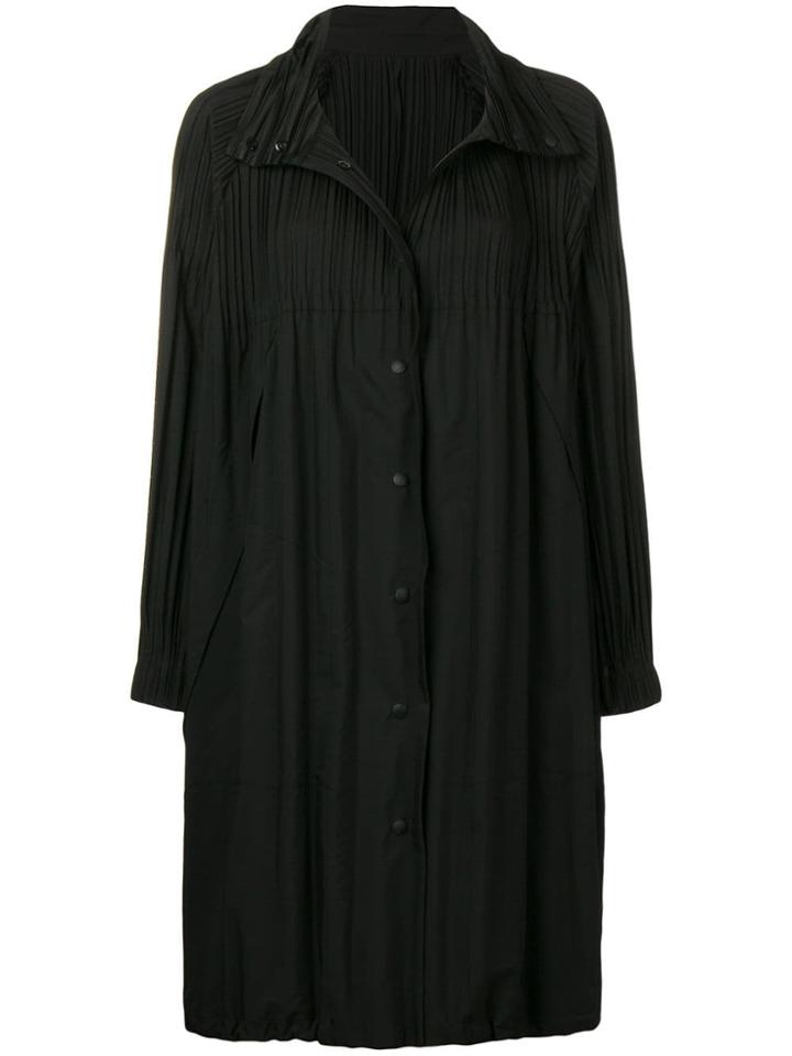 Pleats Please By Issey Miyake Pleated Detail Button Coat - Black