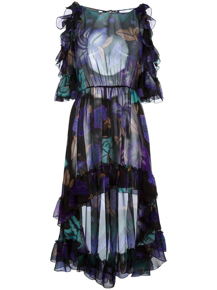 Alberta Ferretti - Asymmetric Ruffle Dress - Women - Silk - 42, Women's, Black, Silk