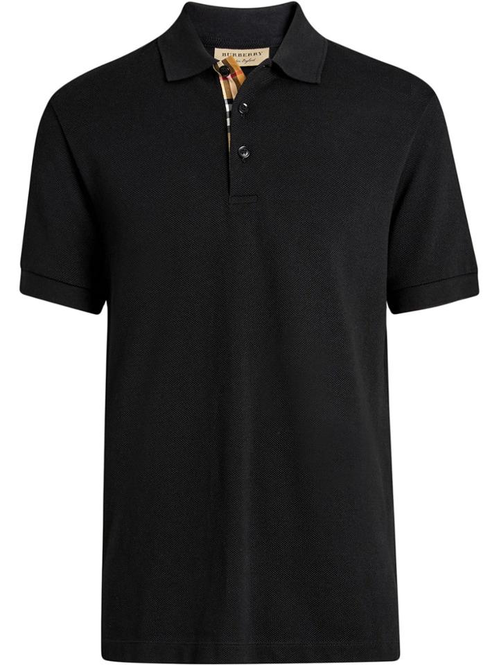 Burberry Contrast Collar Cotton Polo Shirt - Black