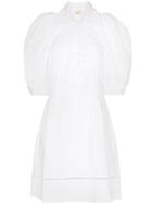 Khaite Carlina Puff Sleeve Cotton Shirt Dress - White