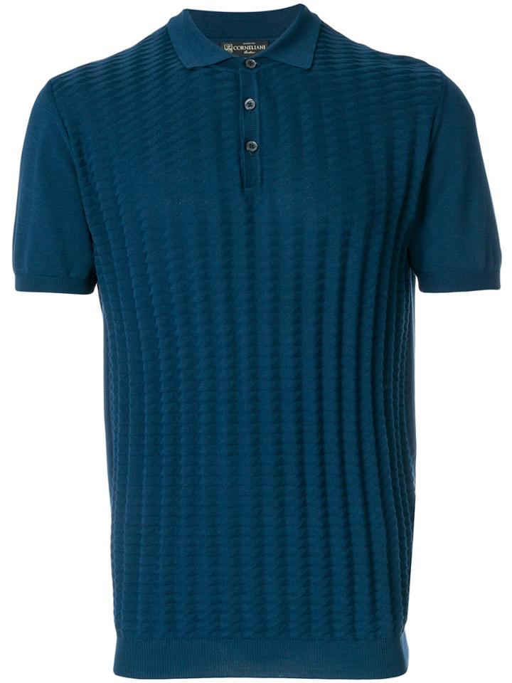 Corneliani Slim Fit Fine Knit Polo Top - Blue